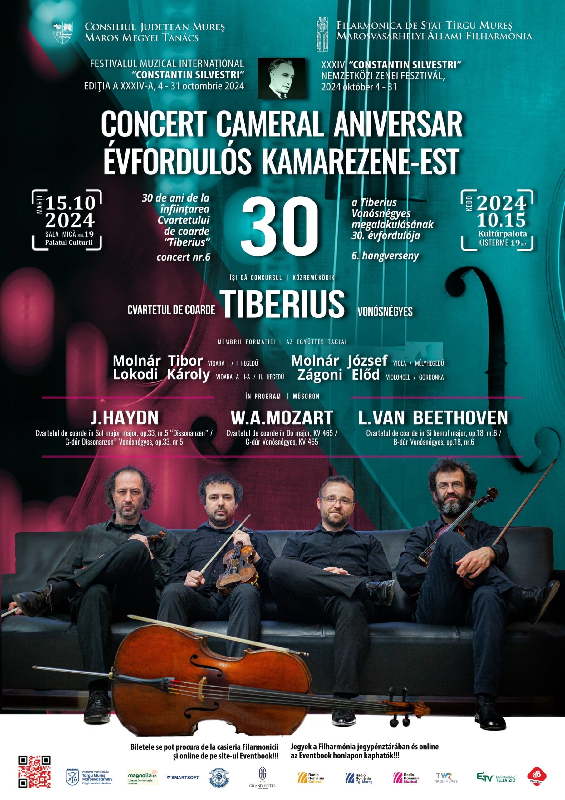 30 de ani de excelență muzicală la Târgu Mureș: Seria de concerte aniversare ale Cvartetului „Tiberius” 30 de ani de excelență muzicală la Târgu Mureș: Seria de concerte aniversare ale Cvartetului „Tiberius”