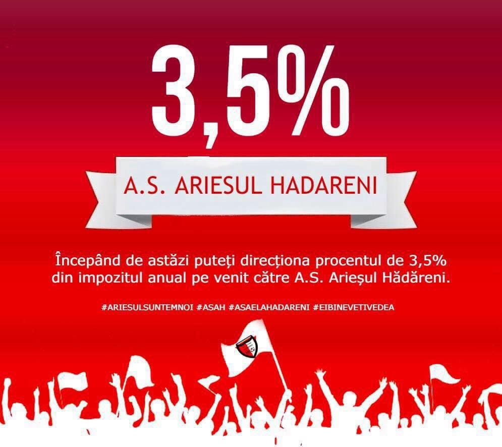 āā RedirecČioneazÄ 3,5% din impozitul pe venit din 2024 cÄtre A.S. ArieČul HÄdÄreni āļøā āā RedirecČioneazÄ 3,5% din impozitul pe venit din 2024 cÄtre A.S. ArieČul HÄdÄreni āļøā