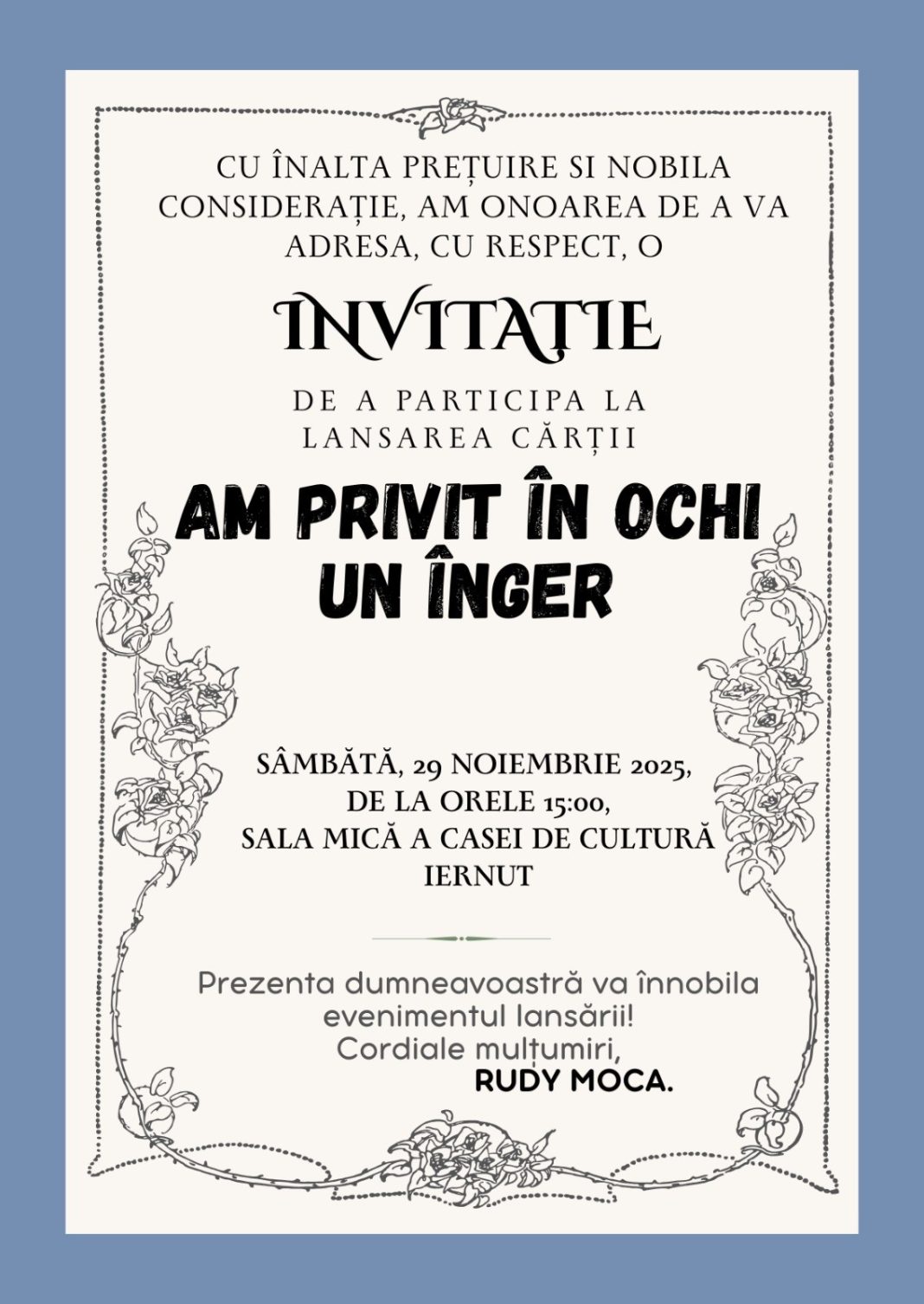 Lansare de carte la Iernut: „Am privit în ochi un înger”, invitație la emoție și reflecție