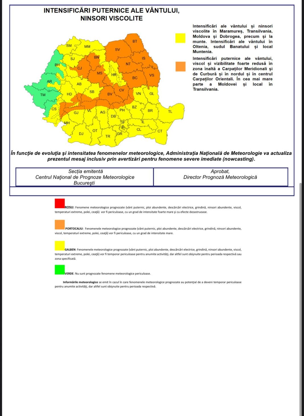 🟠ATENȚIONARE METEOROLOGICĂ – COD PORTOCALIU în județul Mureș