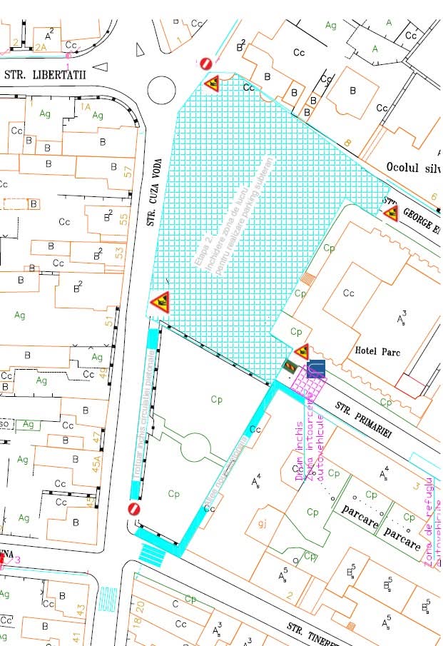Restricții temporare pentru pietoni în centrul Târgu Mureșului, din cauza lucrărilor la parcarea subterană