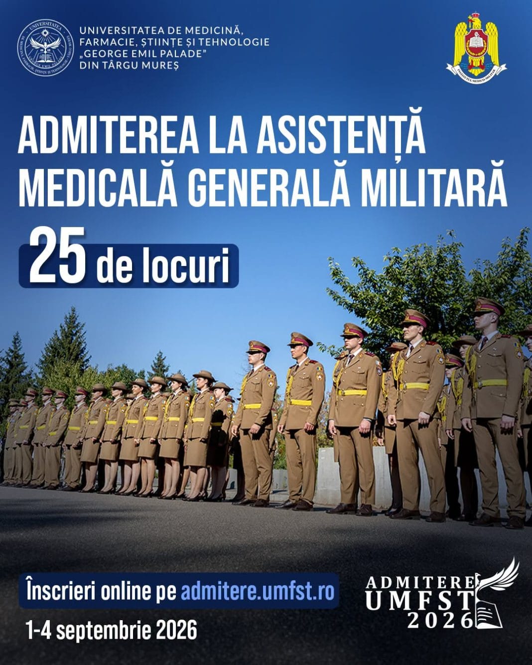 778124120_1553629823212218_5683308864741185360_n Admitere UMFST 2026: sunt disponibile 25 de locuri la Asistență medicală generală militară. Înscrierile au loc între 1 și 4 septembrie.