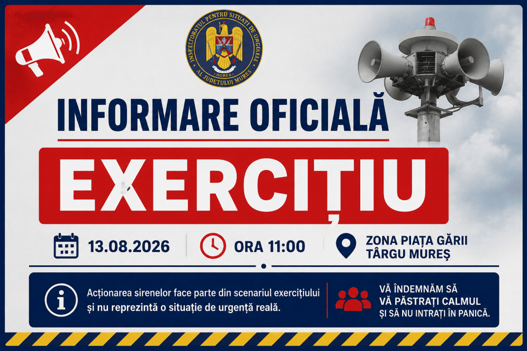 ChatGPT Image Aug 12, 2026, 11_19_30 AM exercițiu la Târgu Mureș - sirenele vor suna în Piața Gării