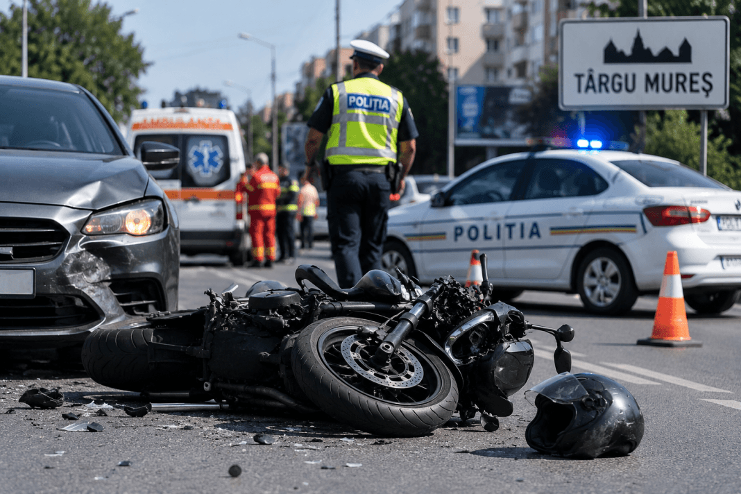 ChatGPT Image Sep 4, 2026, 01_02_43 PM Accident mortal în Târgu Mureș, pe Bulevardul Pandurilor. Un motociclist de 28 de ani a murit după coliziunea cu un autoturism.